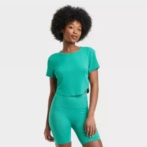 Women's Short Sleeve Ribbed Seamless Workout Top - All in Motion - Green - M